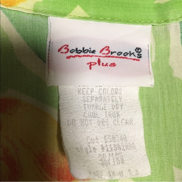 BOBBIE BROOKS PLUS BUTTON UP TOP 38 FLORAL TULIPS SHORT SLEEVE ARTSY PINK GREEN - Picture 4 of 7